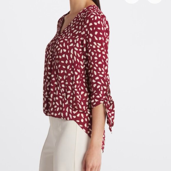 West Kei Allan Surplice Tie Sleeve High Low Blouse, Size M, Rust/Burgundy - Picture 3 of 13